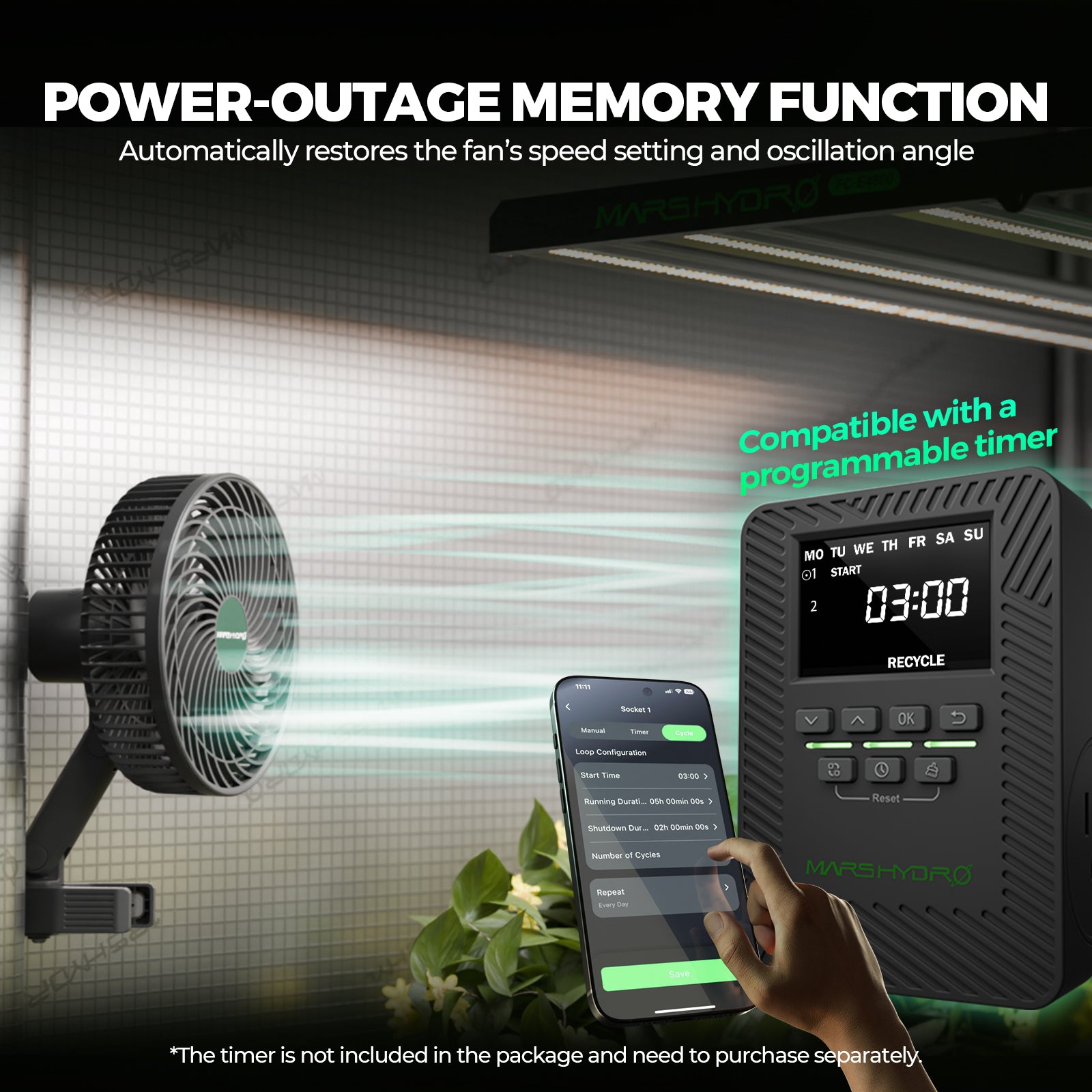 Smarter Schwenkventilator mit Stangenclip Ø 15 cm 9 Watt