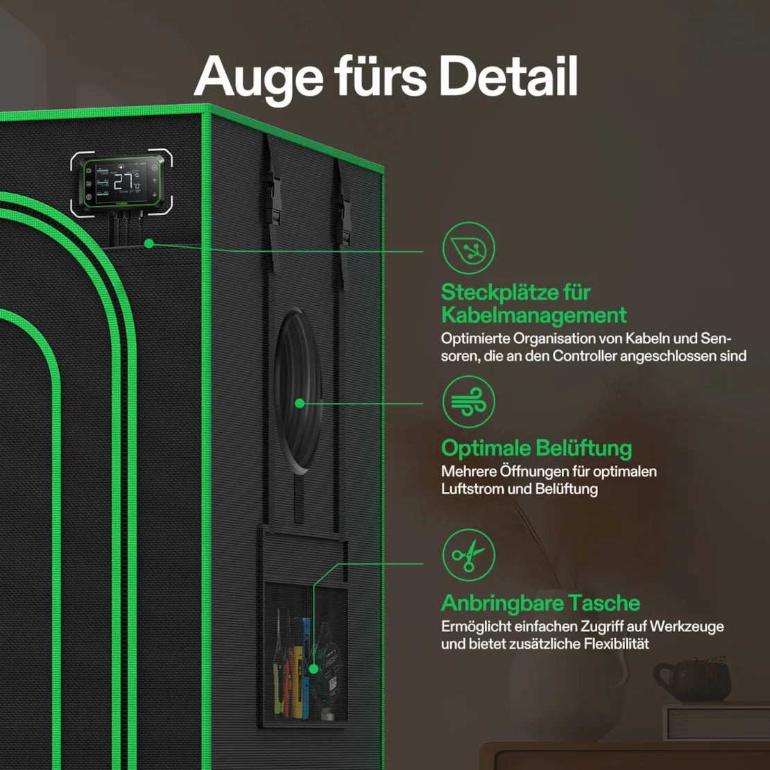 Smartes Komplettset Pro (80×80×160 cm) 150 Watt AeroLight LED und AeroZesh T4 Lüfter