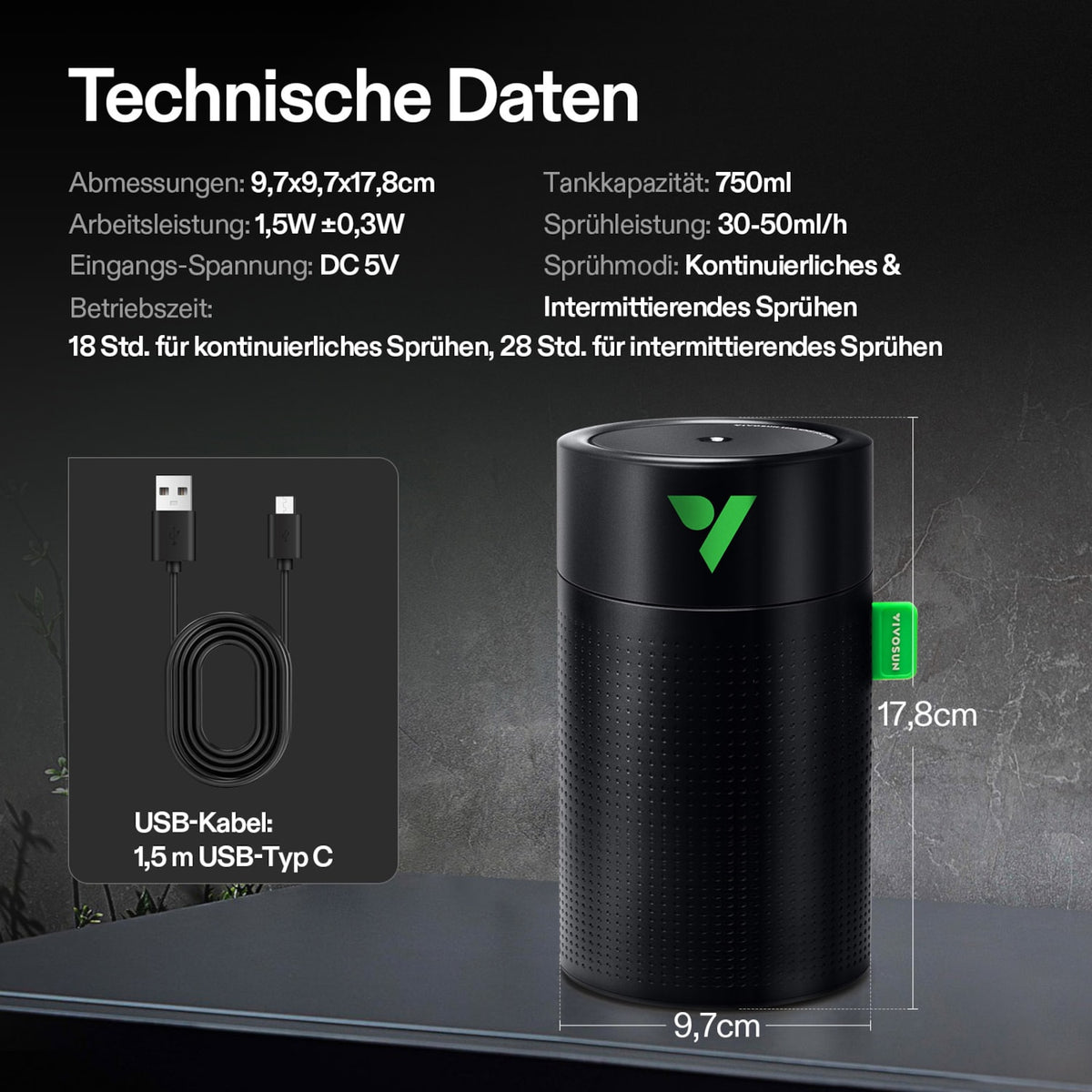 VIVOSUN AeroStream U075 USB-Luftbefeuchter mit 750 ml Tank – Galerie 7