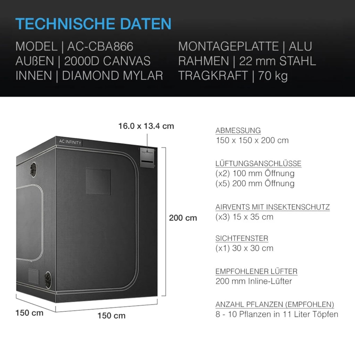 CLOUDLAB 866 Advance Growbox (150x150x200 cm)