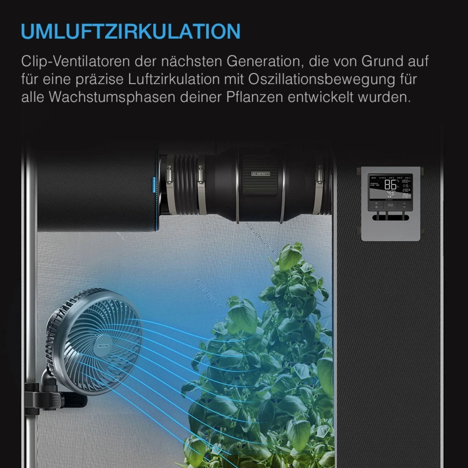 CLOUDRAY A6 smarter Schwenkventilator mit Stangenclip Ø 15 cm 7,5 Watt