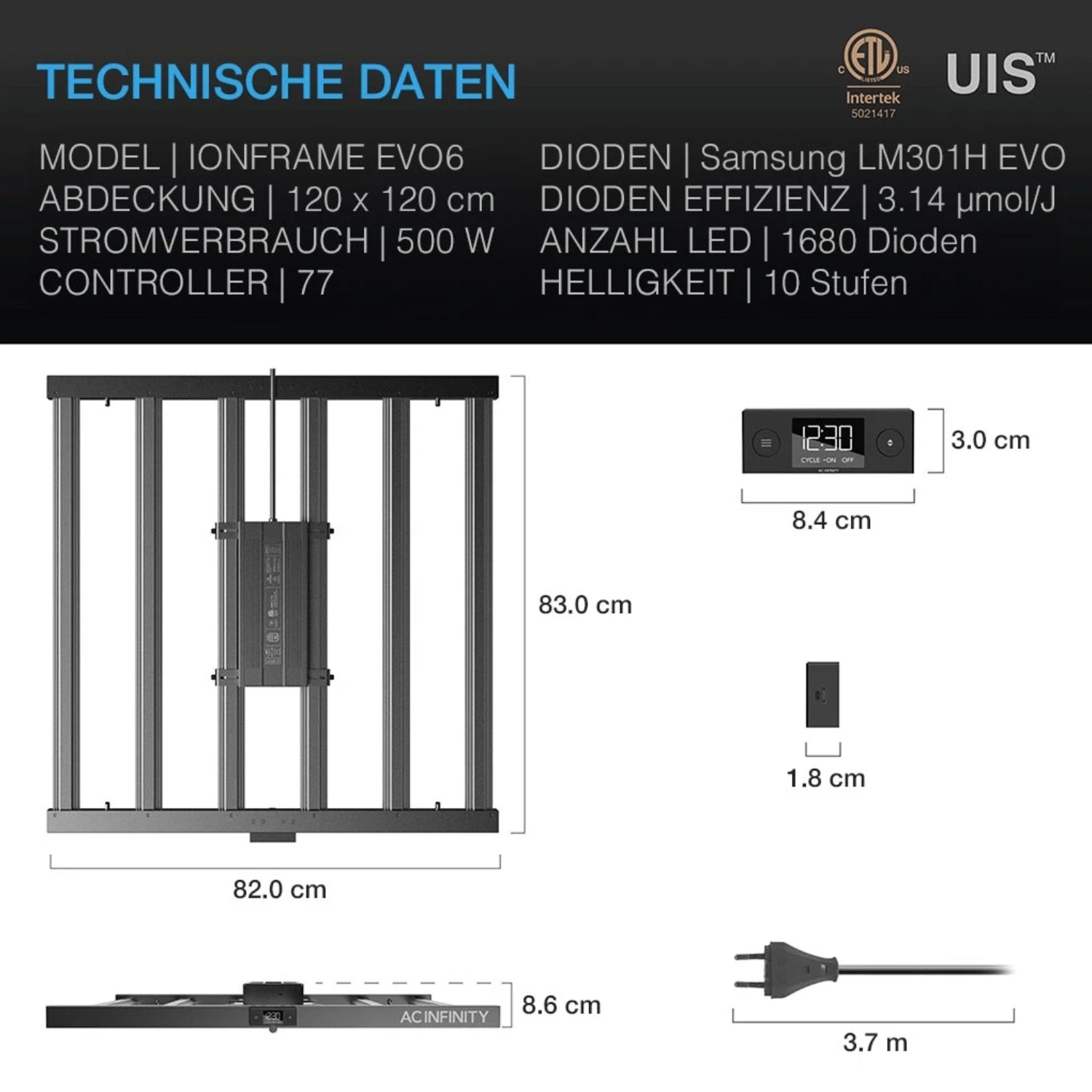 Advance Grow PRO Komplettset (120x120x200 cm) 500 Watt Samsung IONFRAME EVO6 LED und CONTROLLER AI+ für smarte Steuerung