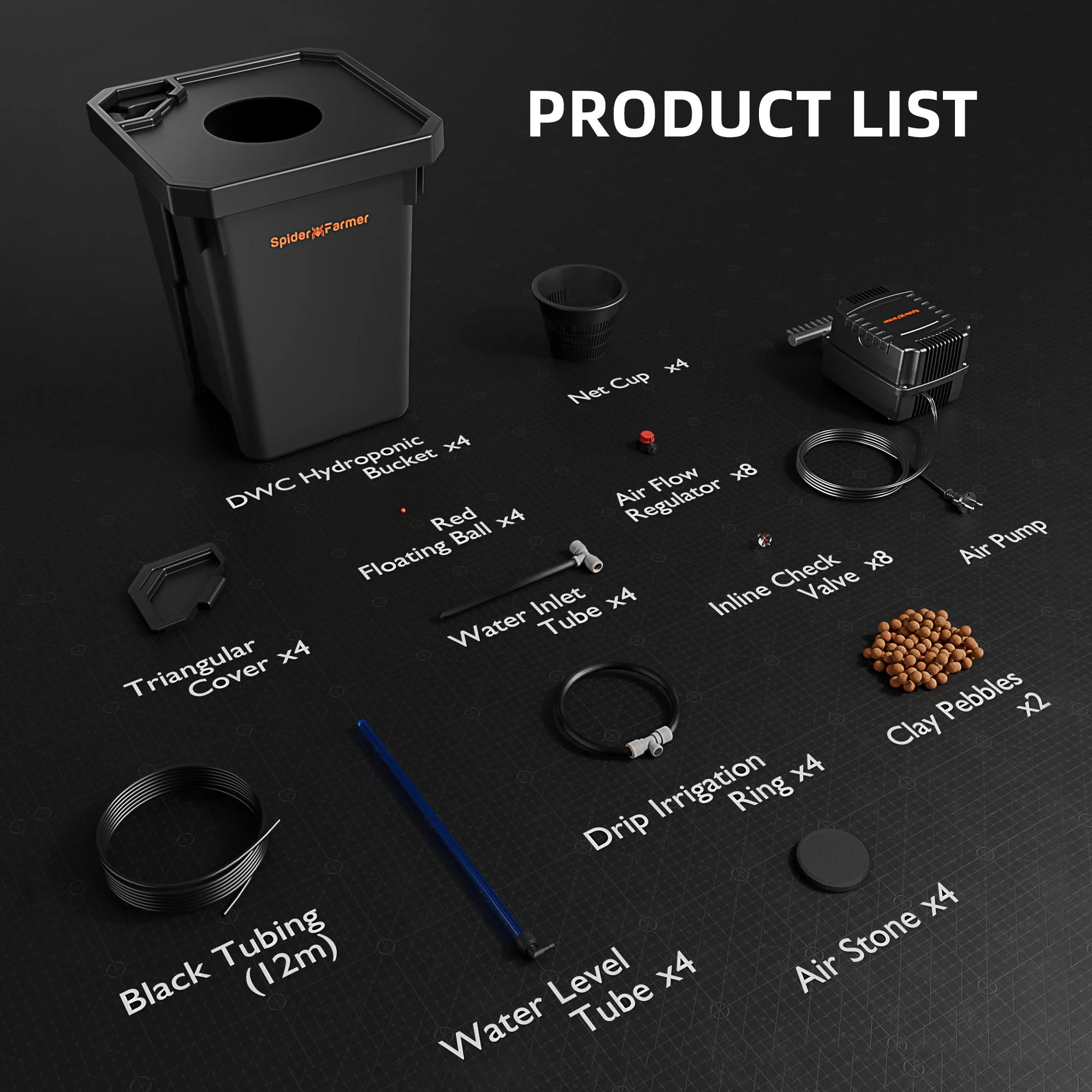 Hydroponik (DWC) Komplettset (120x120x200 cm) 480 Watt G5000 EVO LED mit GGS für smarte Steuerung und 4 Töpfen
