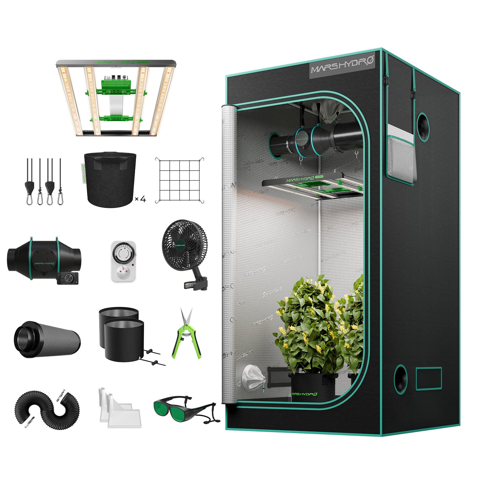 100x100x180 grow tent Mars Hydro Komplettset 100x100x180 cm – 300 Watt LED Growbox Set