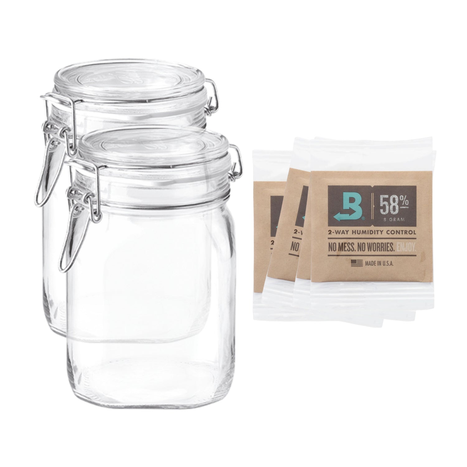 2x 1000 ml Drahtbügelgläser + 4x 8 Gramm 58% Feuchtigkeitspads