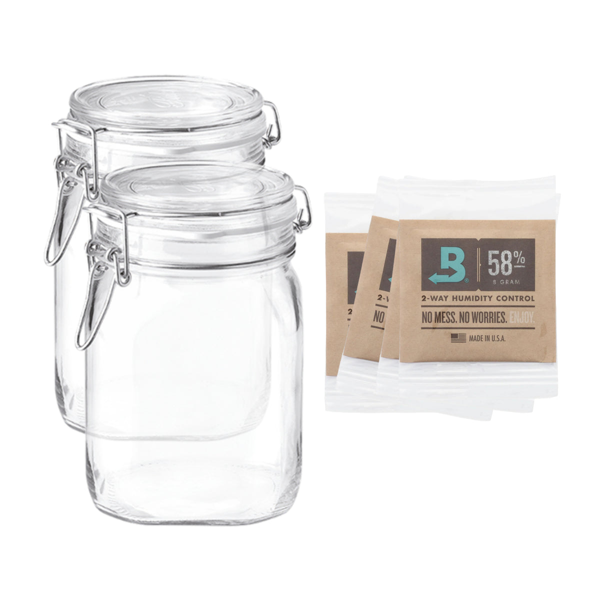 2x 900 ml Drahtbügelgläser + 4x 8 Gramm 58% Feuchtigkeitspads