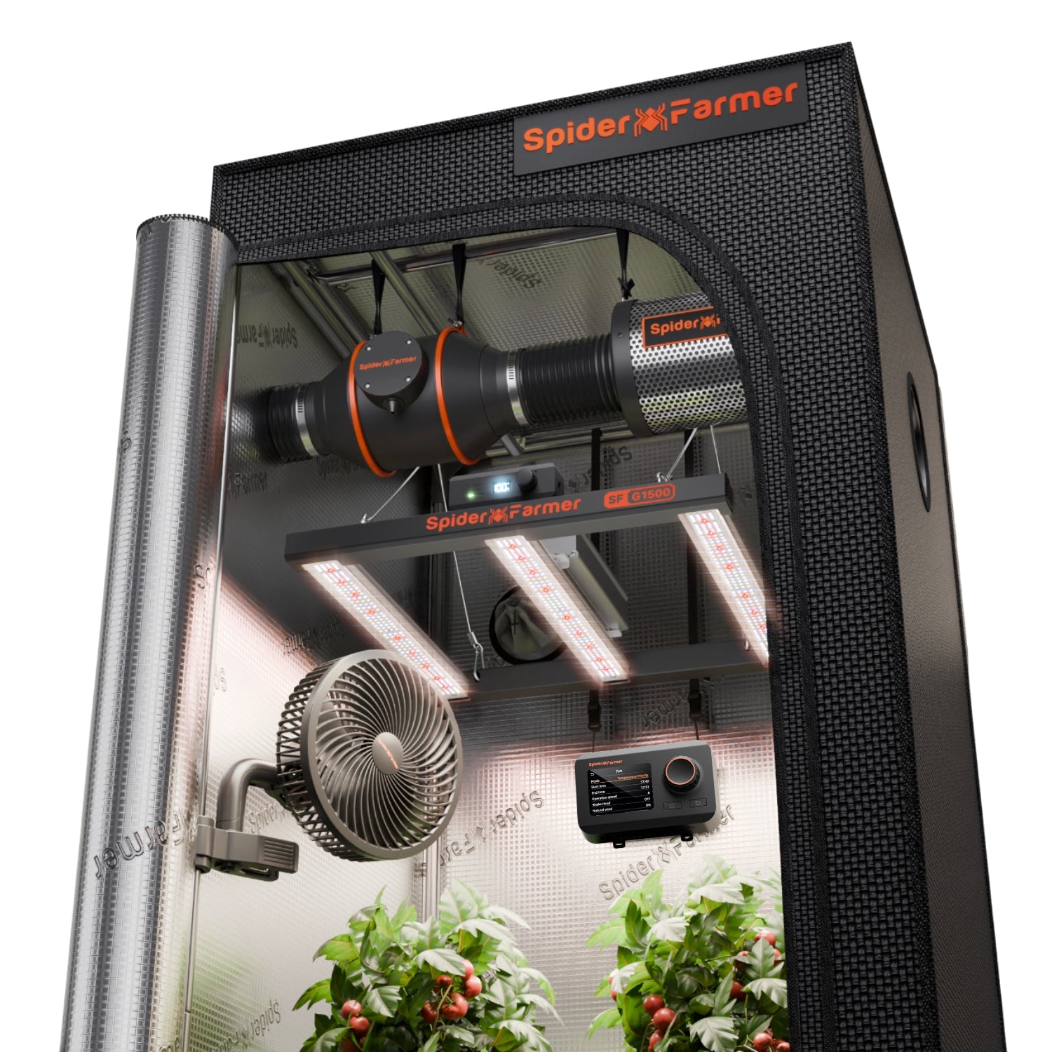 grow tent 70x70x160 Spider Farmer Komplettset (70x70x160 cm) 150 Watt EVO LED mit Klimasteuerung