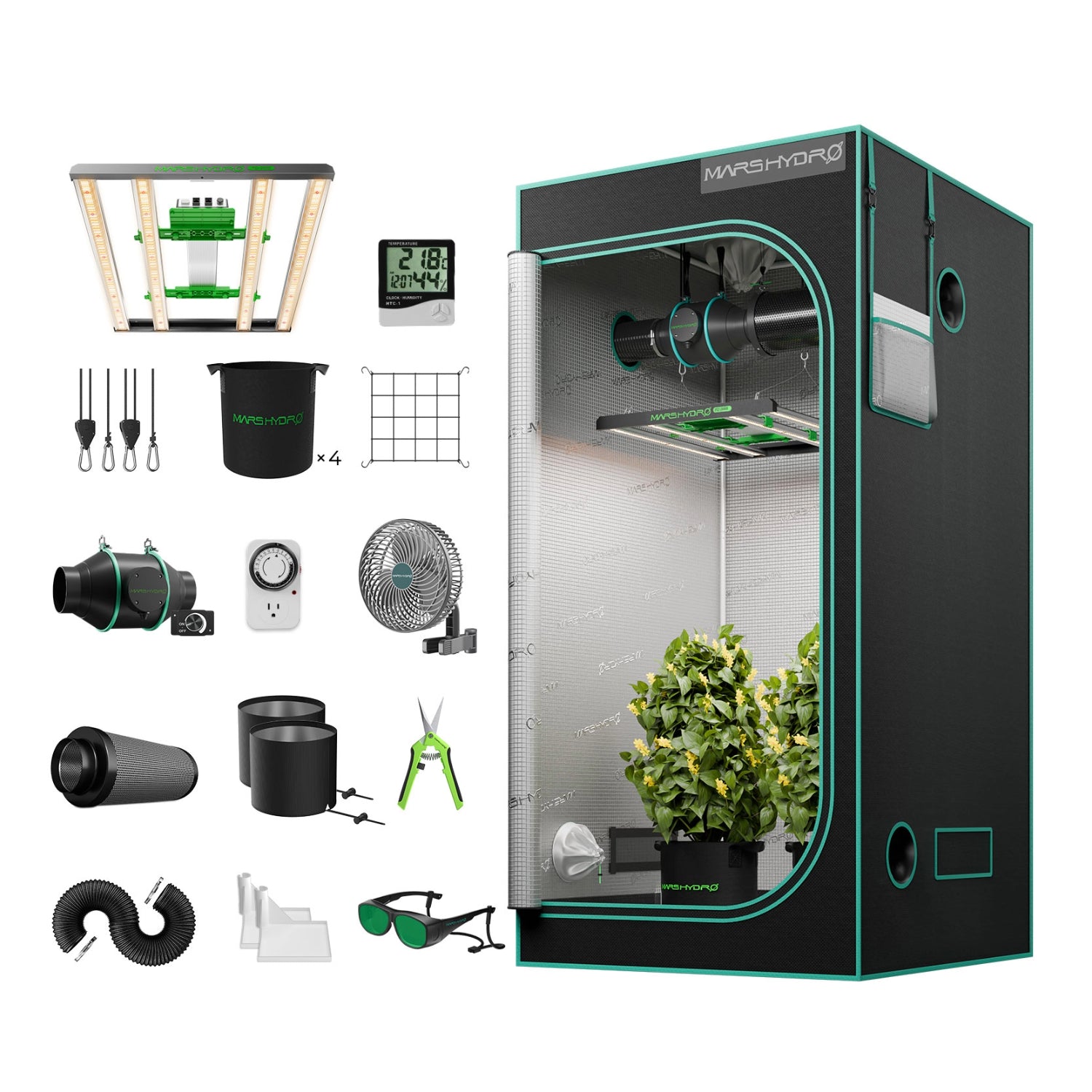 weed zelt set Mars Hydro Komplettset 100x100x180 cm – 300 Watt LED Growbox Set