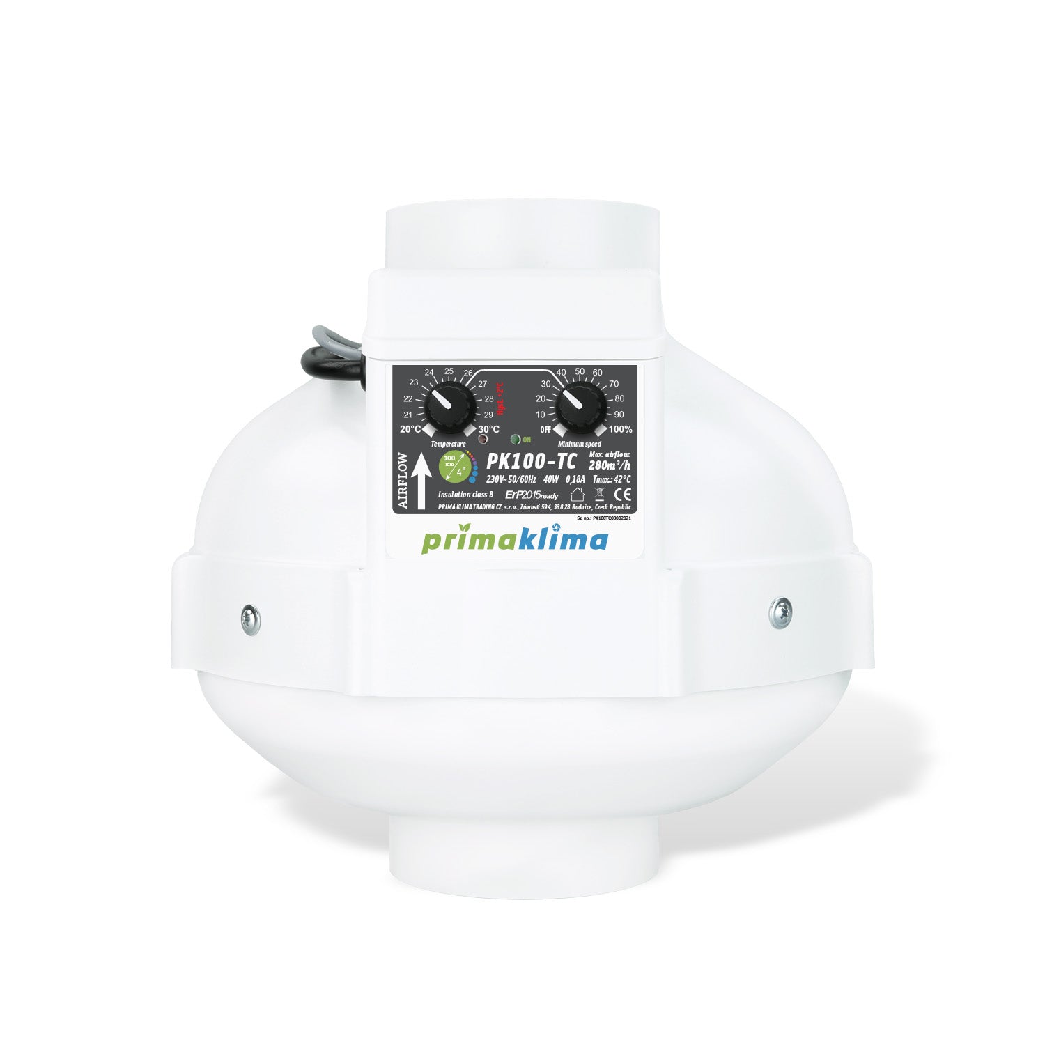PK100-TC Rohrventilator 280 m³/h 100 mm temperaturabhängiger Drehzahlregler