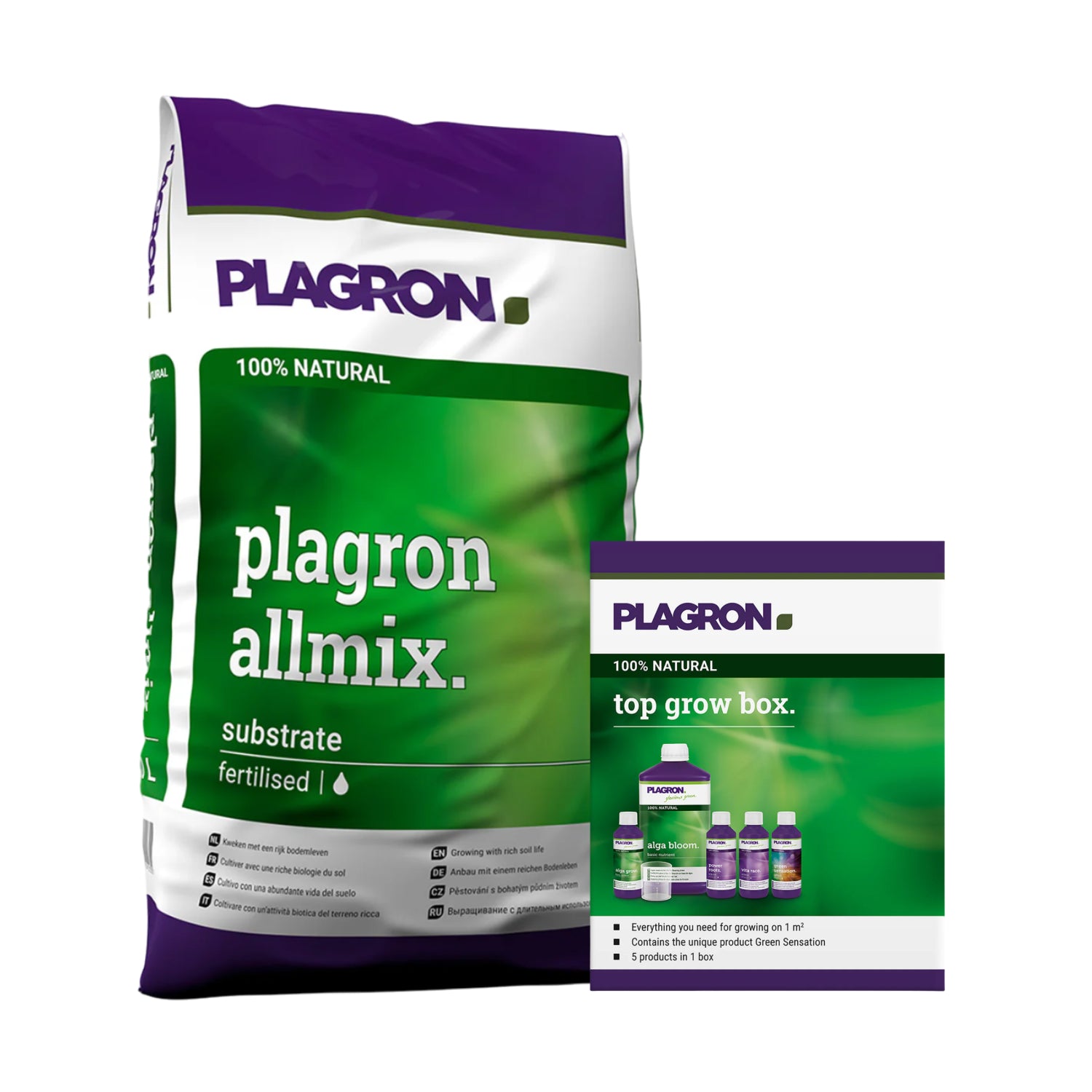 PLAGRON TOP GROW BOX 100% TERRA – Kit Fertilizzanti Minerali Completo Per Coltivazione Indoor (1m²) Con Power Roots, Terra Grow, Terra Bloom E Green Sensation