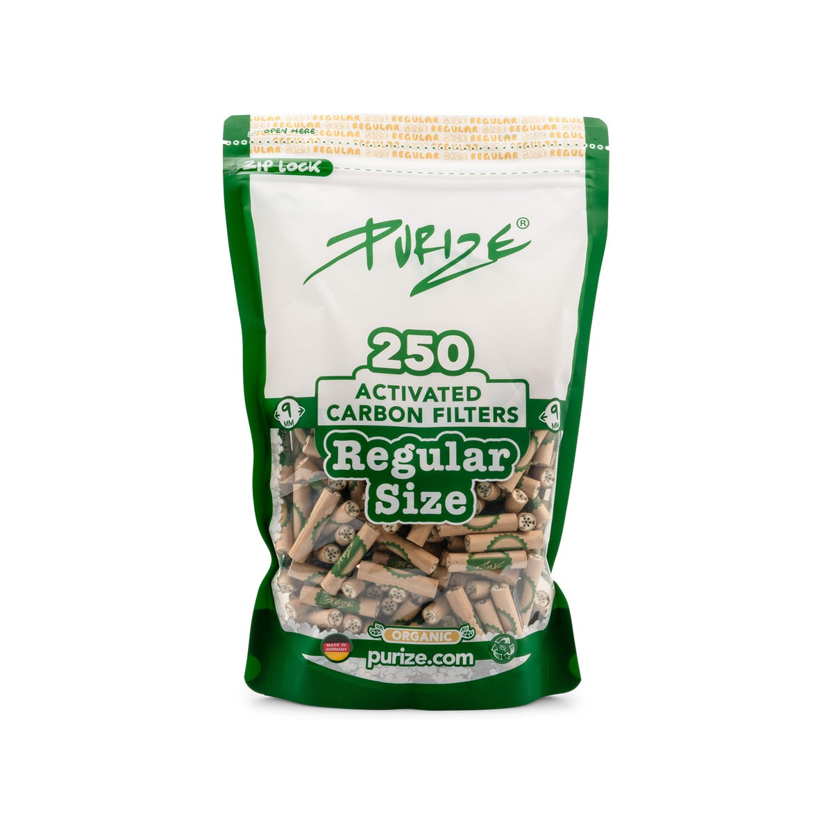 250 Stück Regular Aktivkohlefilter im Beutel Ø 9 mm – Organic Hauptansicht