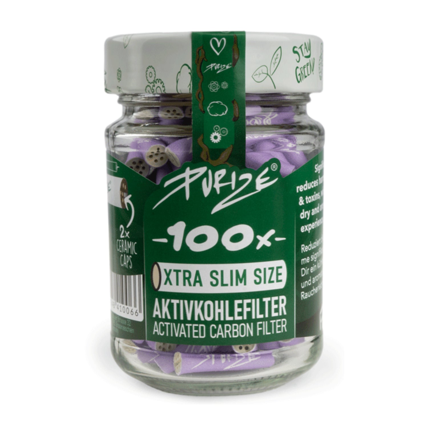 100 Stück XTRA Slim Aktivkohlefilter im Glas Ø 5,9 mm