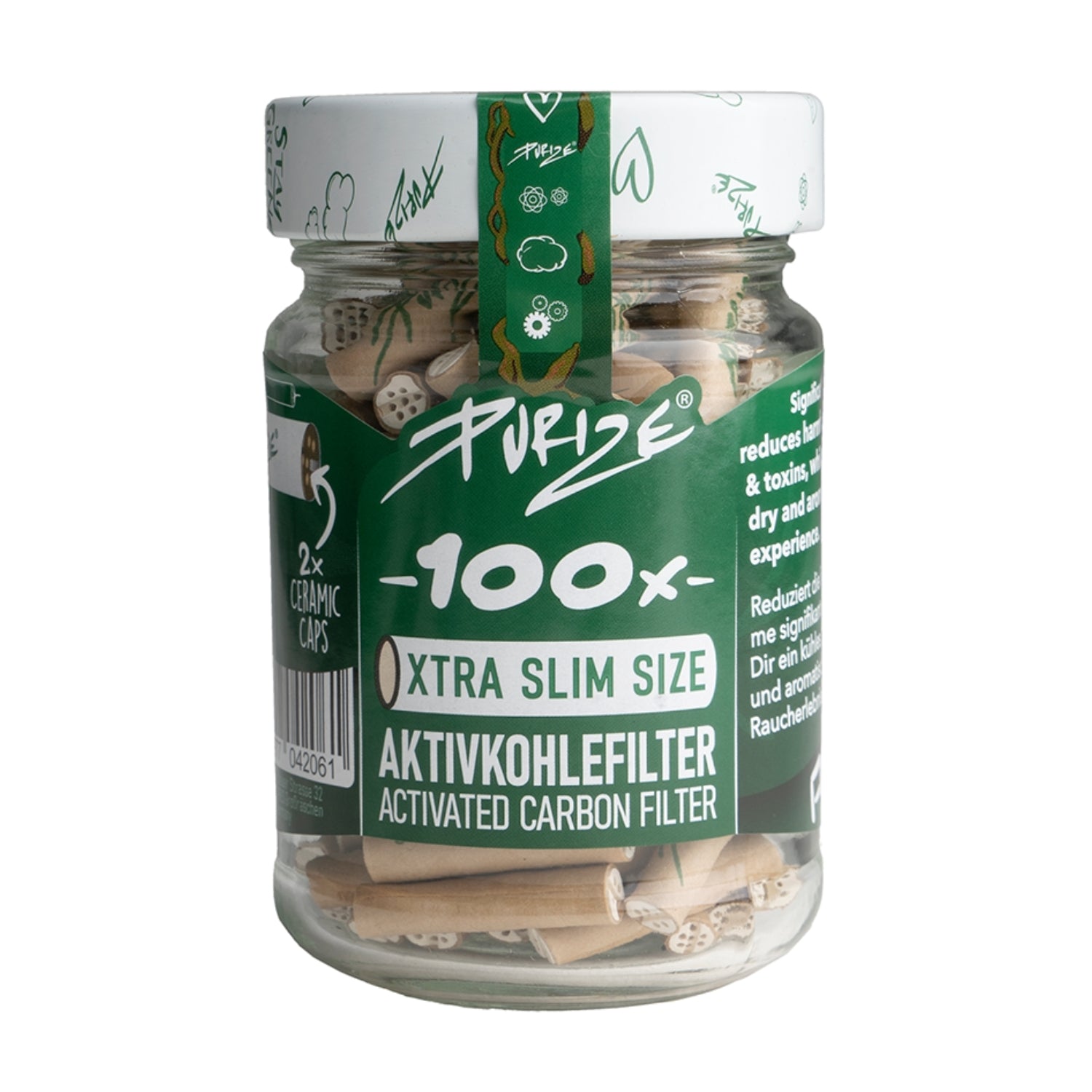 100 Stück XTRA Slim Aktivkohlefilter im Glas Ø 5,9 mm