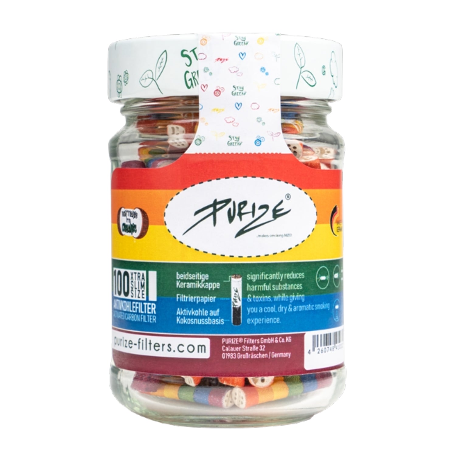 100 Stück XTRA Slim Aktivkohlefilter im Glas Ø 5,9 mm