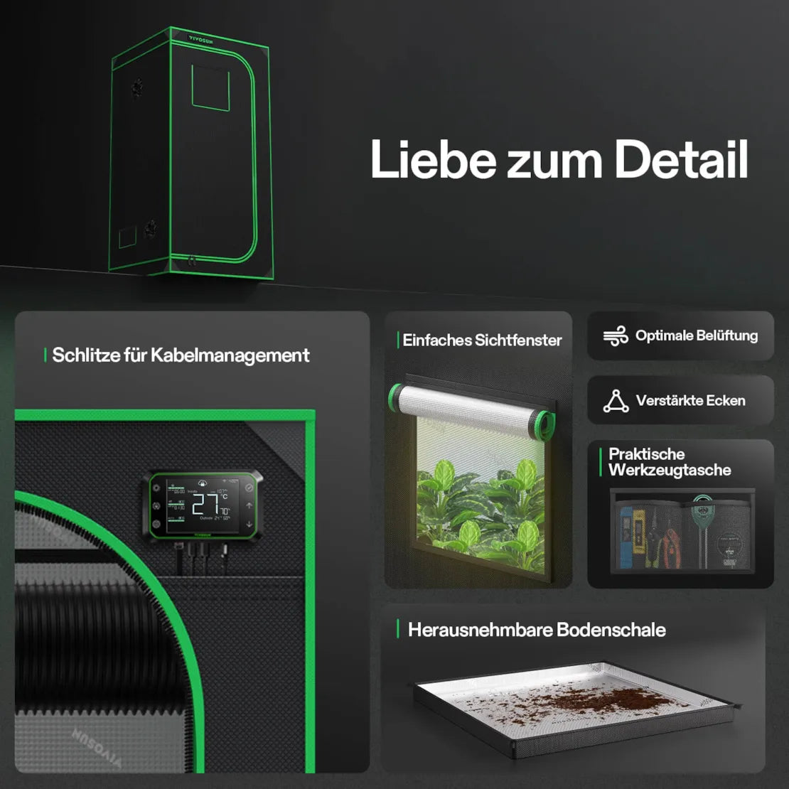 Smartes Komplettset (150×150×200 cm) 600 Watt AeroLight Wing SE LED