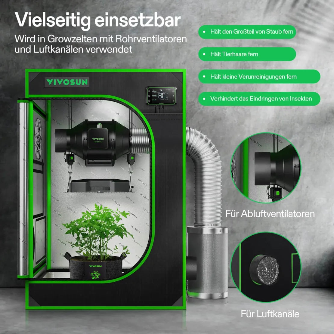 Smartes Komplettset (90×50×160 cm) 100 Watt AeroLight LED und AeroZesh T4 Lüfter