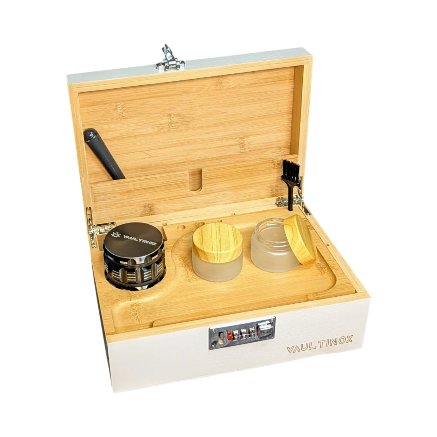 Vaultinox Abschließbare Stonerbox aus Bambus inkl. Rolling Tray, Grinder & Zubehör