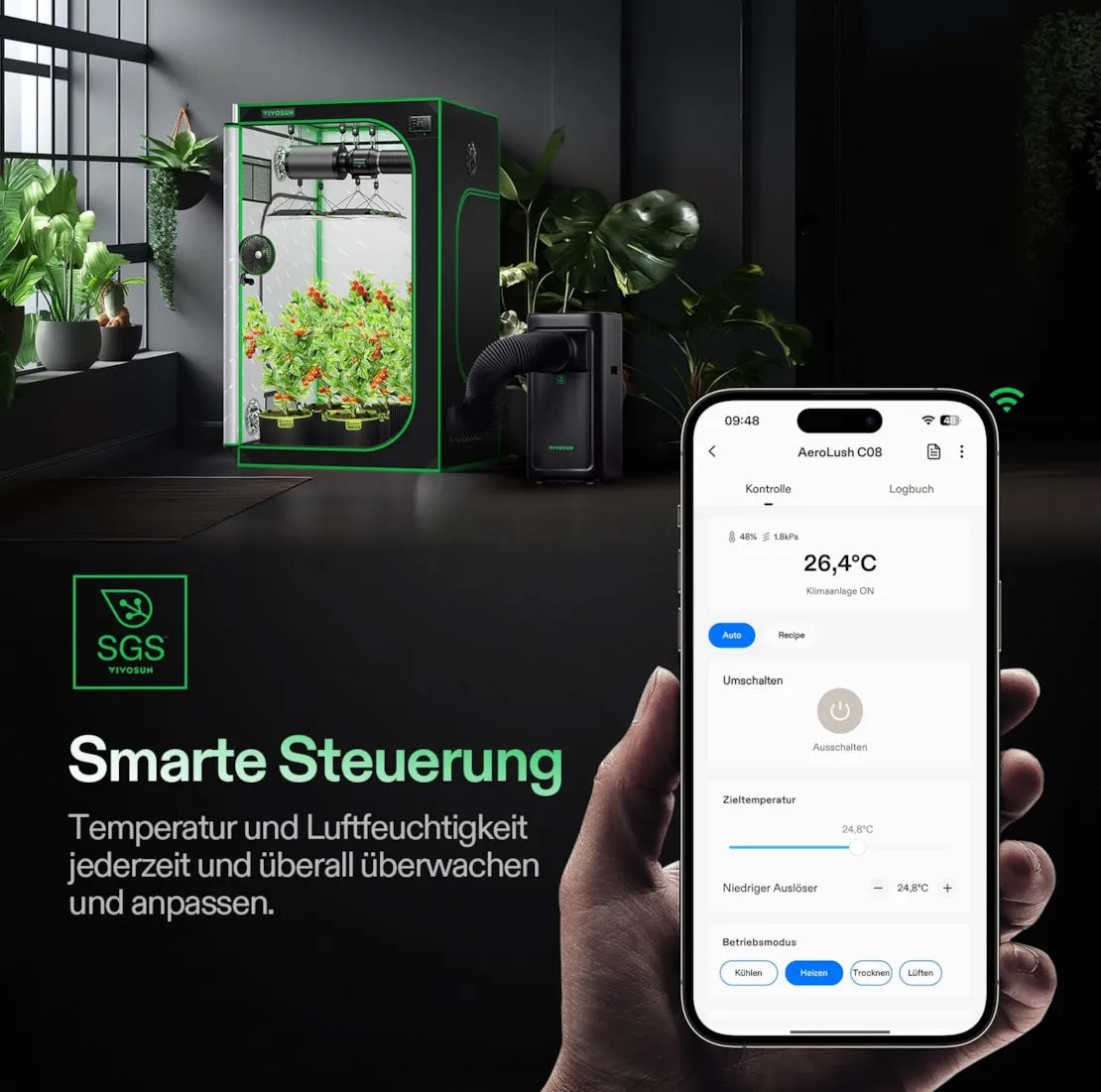 AeroLush C08 smartes Klimagerät mit 785 Watt und 4-in-1 Klimaprogramme