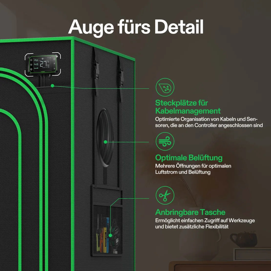 Smartes Komplettset Pro (80×80×160 cm) 150 Watt AeroLight LED und AeroZesh T4 Lüfter