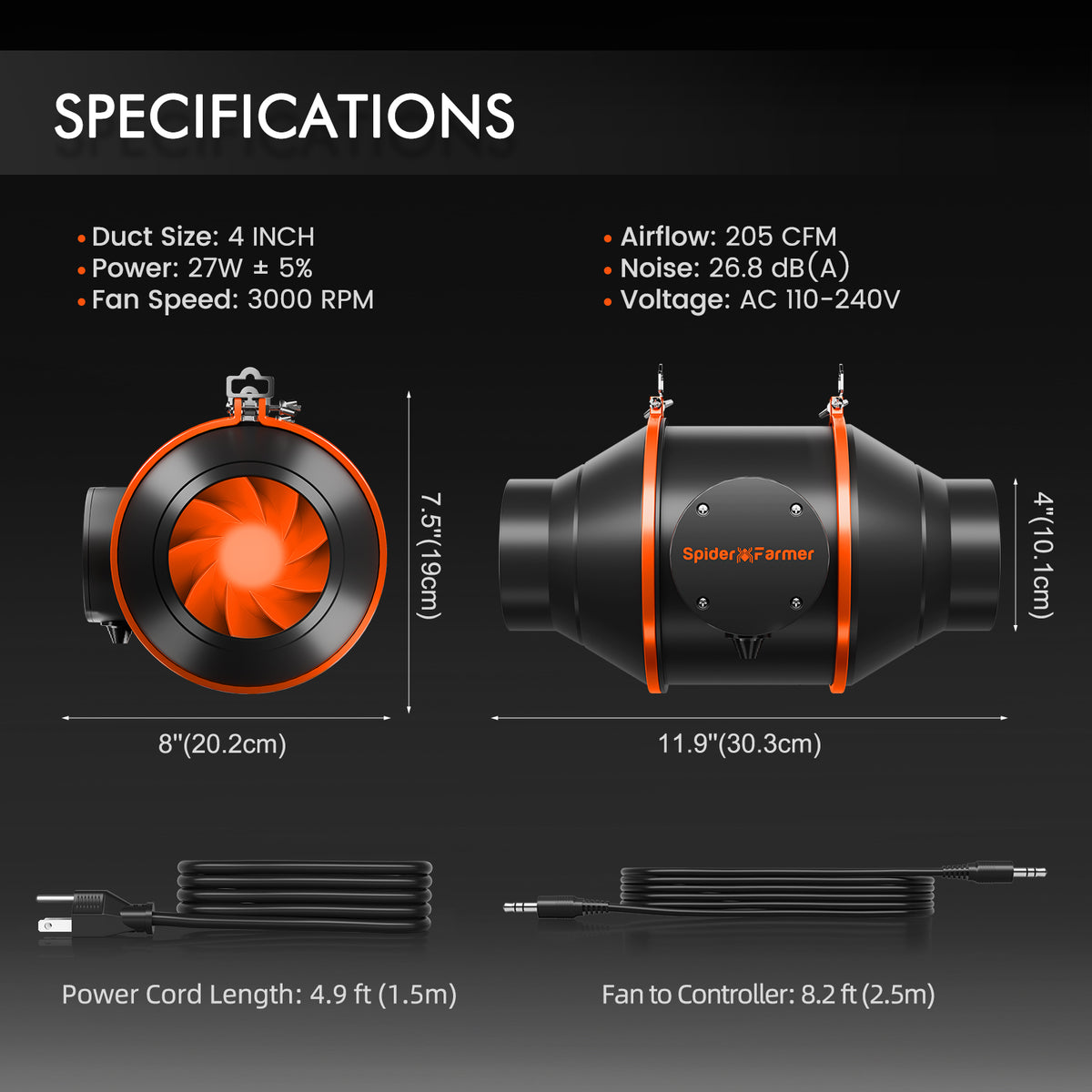 Spider Farmer G3000 Komplettset – Technische Daten des Lüfters