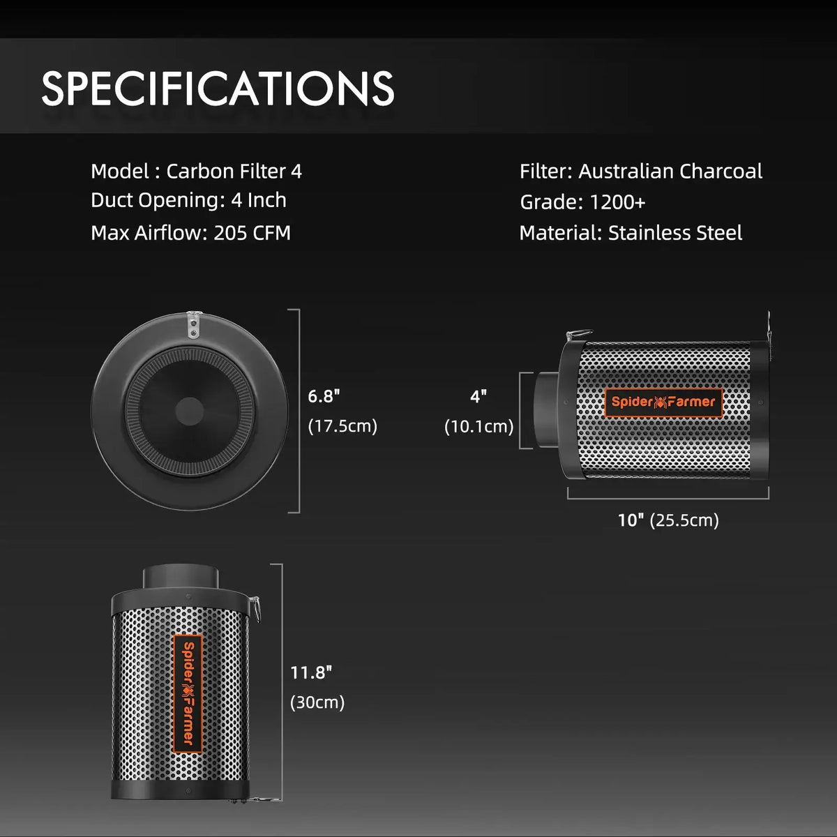 Spider Farmer G4500 Komplettset – Aktivkohlefilter Maße