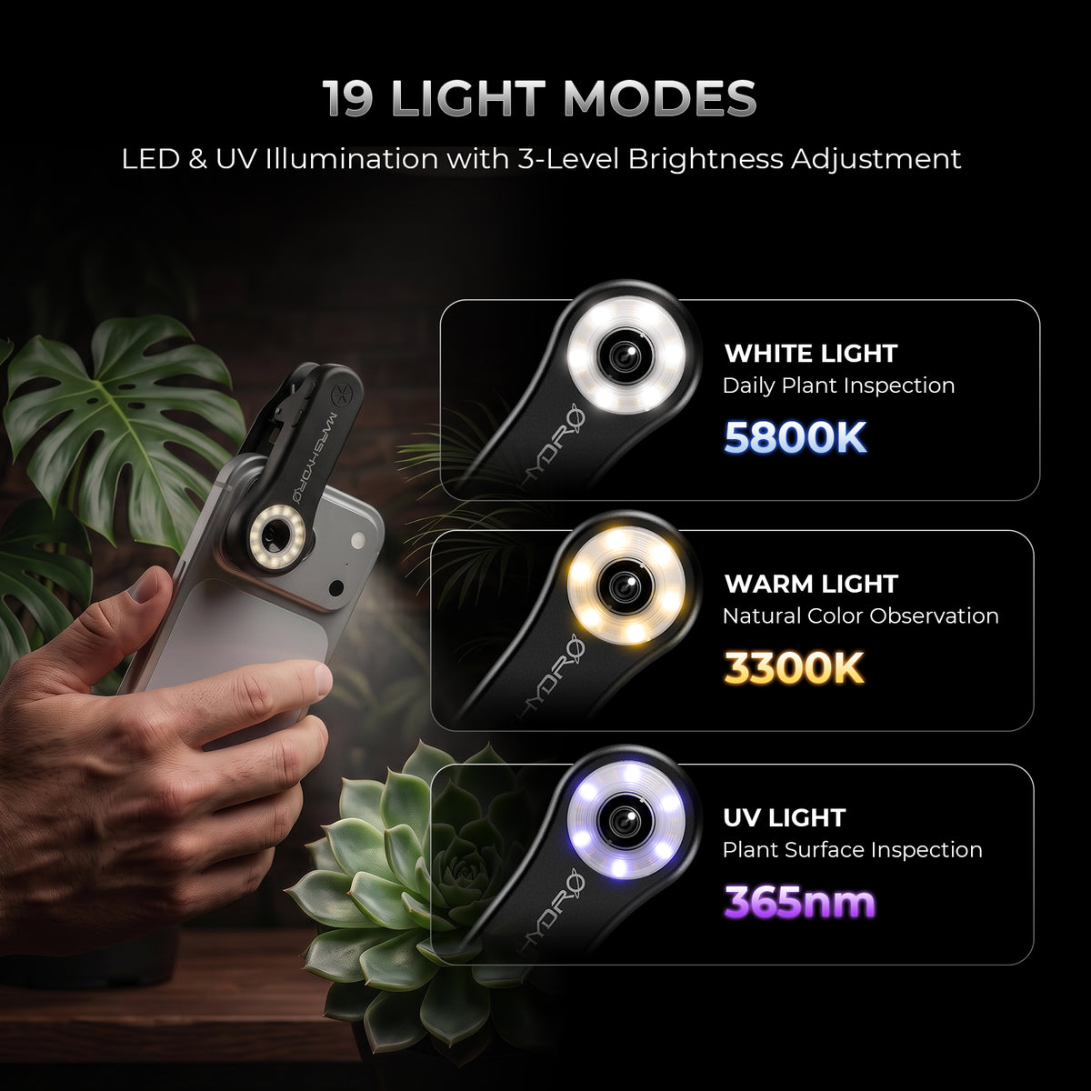 Mars Hydro Smartphone-Mikroskop mit weißem, warmweißem und UV-Licht