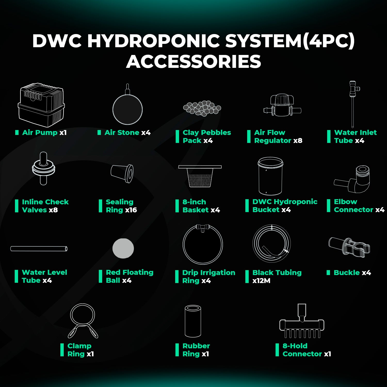 Tiefwasserkultur (DWC) Hydroponik-System mit 4 Töpfen