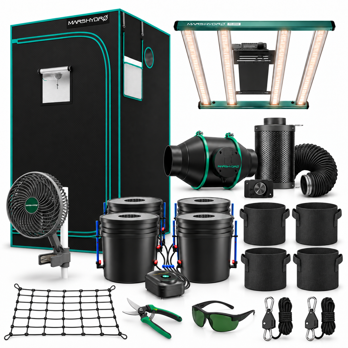 Mars Hydro DWC Komplettset 100 x 100 cm mit FC3000, iFresh und vier DWC Töpfen