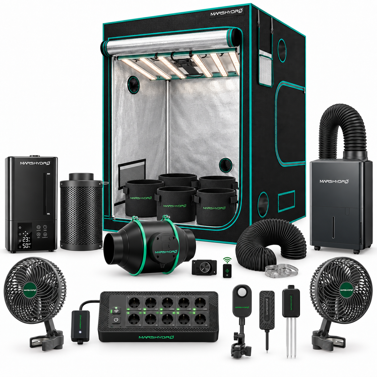 Mars Hydro Klima Komplettset (150x150x200 cm) 800 Watt FC8000 EVO LED mit iFresh und iConnect für smarte Steuerung mit Be- und Entfeuchter und Sensorik – Set-Komponenten