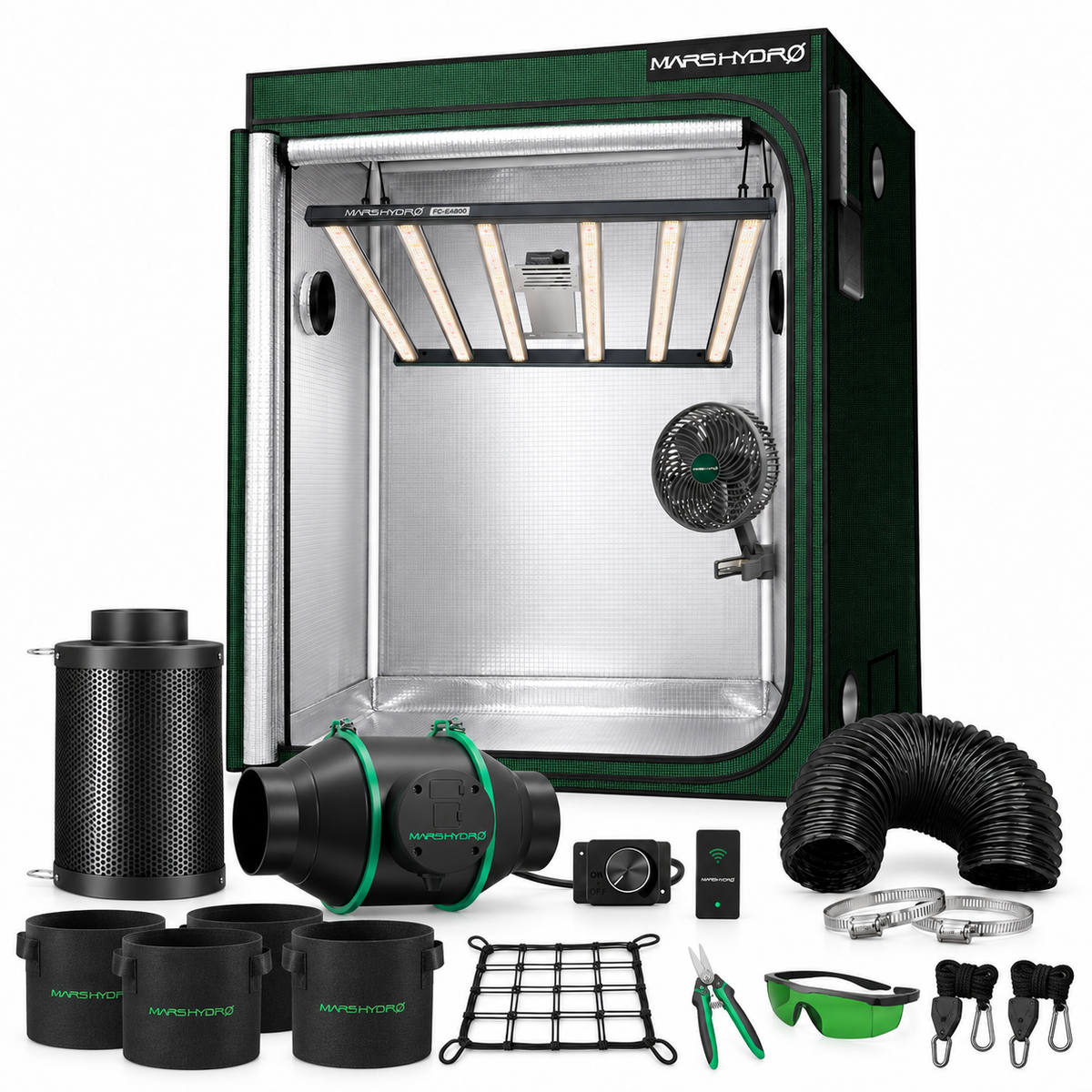 Mars Hydro Pro Komplettset 120 x 120 cm mit FC-E4800, iFresh Abluft und Zubehör