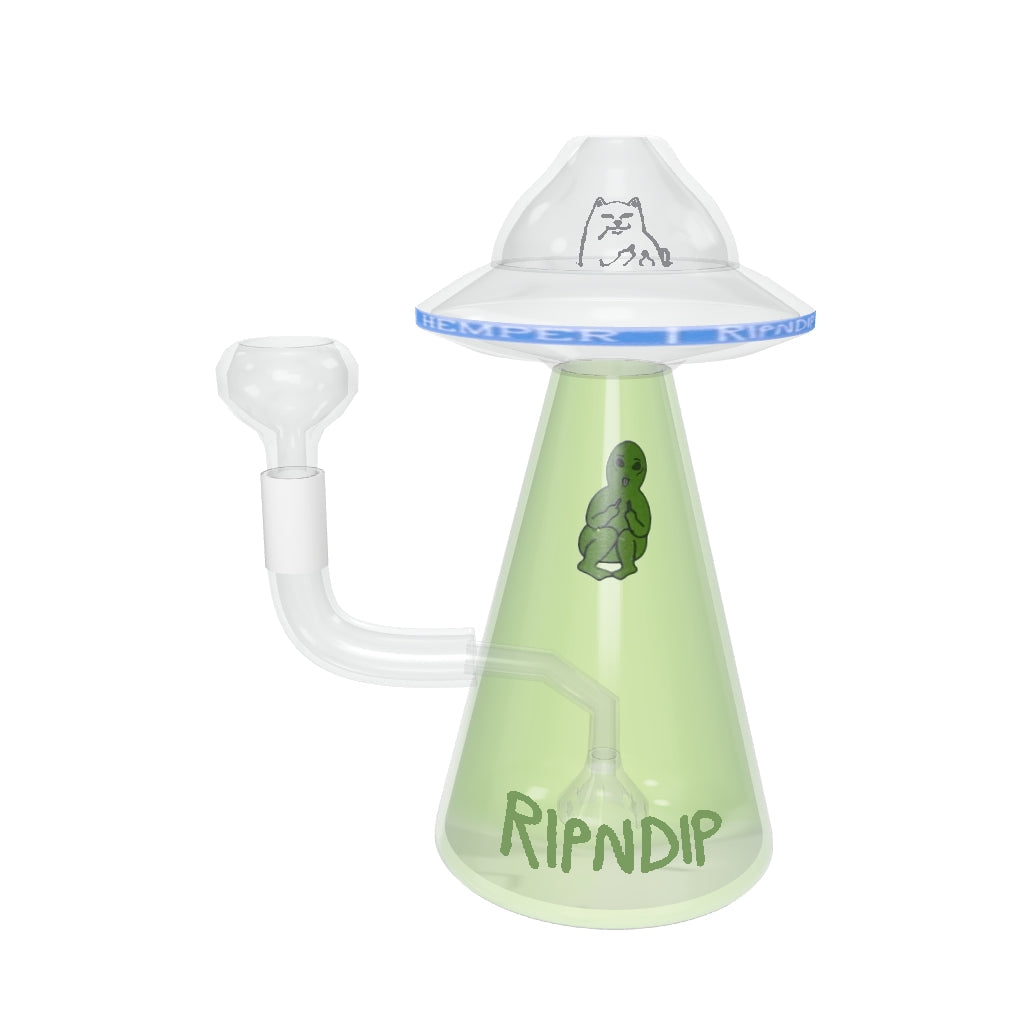 HEMPER Lord Nermal UFO Bong – auf 5,7 Zoll korrigiertes UFO mit flachem Nermal-Aufdruck, Originalmarken und ausgearbeitetem Flared-Diffusor; Glas aus Produktfotos angenähert
