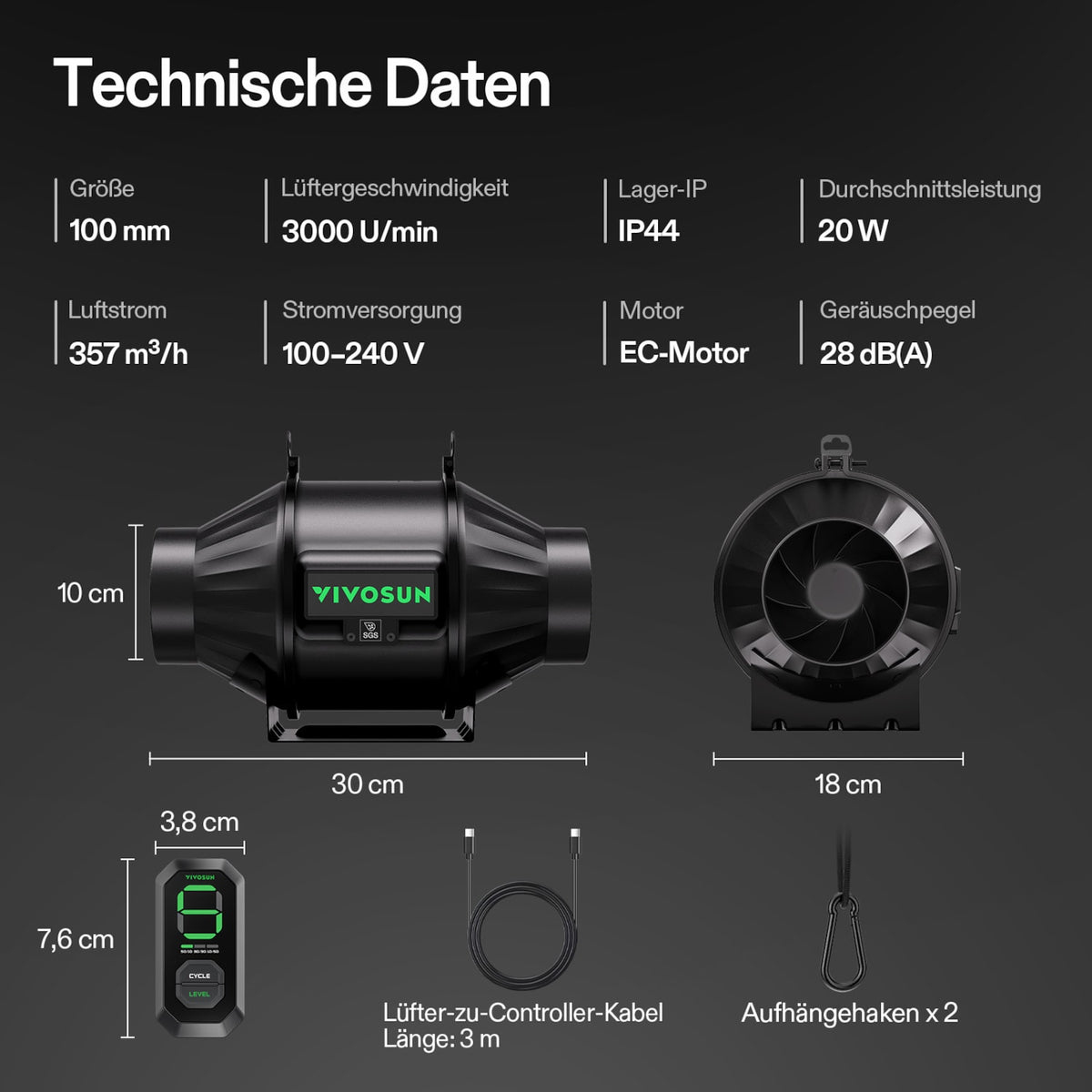 VIVOSUN AeroZesh T4 Rohrventilator 10 cm mit E12 – Galerie 9