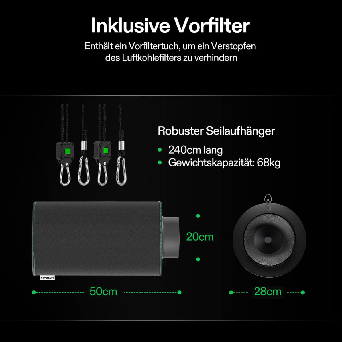 VIVOSUN Aktivkohlefilter 20 cm zur Geruchskontrolle Schwarz – Galerie 6