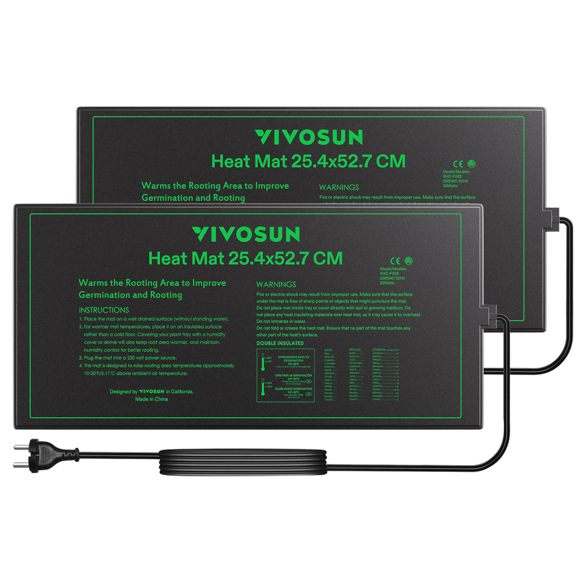 VIVOSUN Heizmatte 25x53 cm 20 Watt – Zwei Heizmatten im 2er-Pack