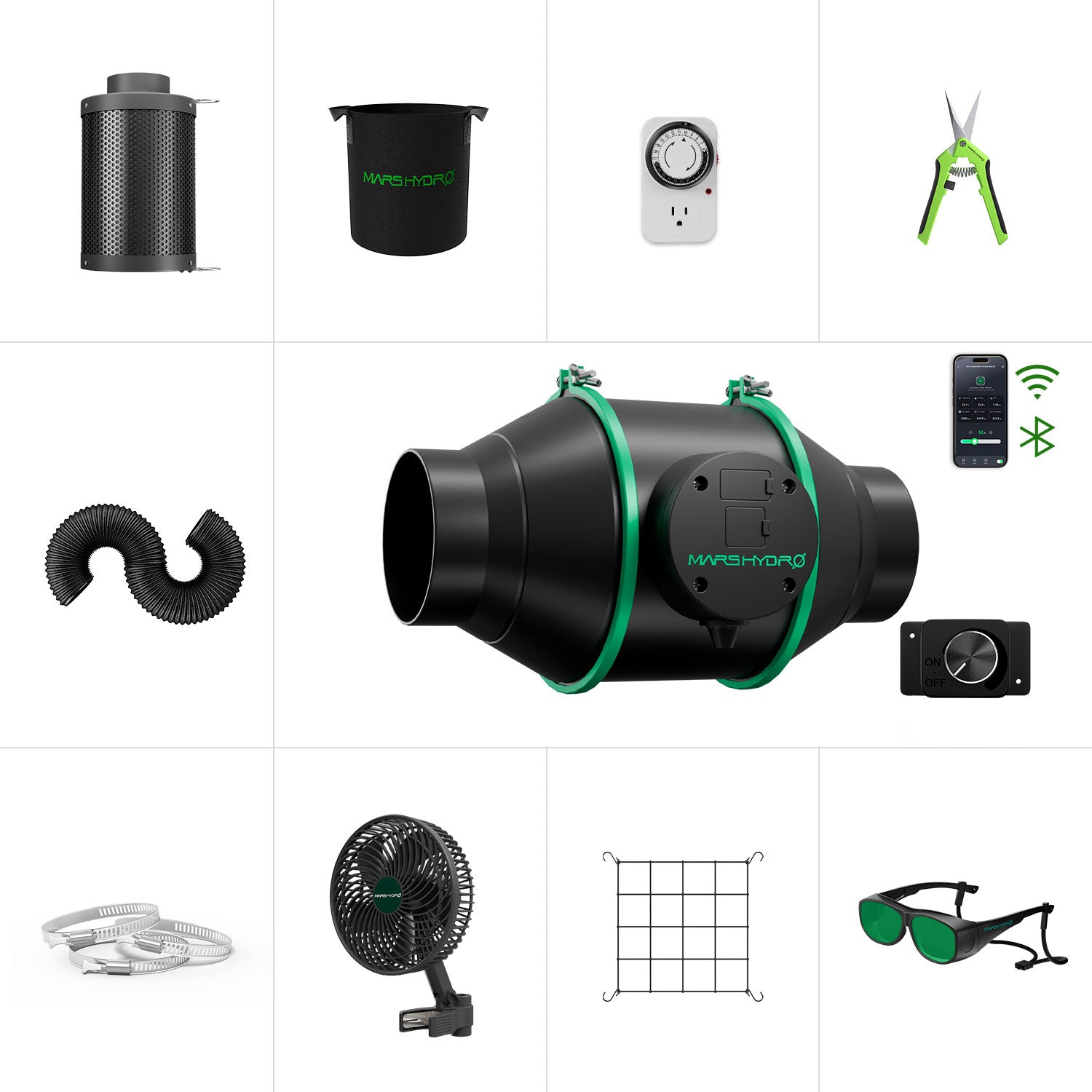 iFresh smartes Abluftset mit App-Steuerung bis 350 m³/h inkl. Schwenkventilator, Stofftöpfe und mehr Zubehör