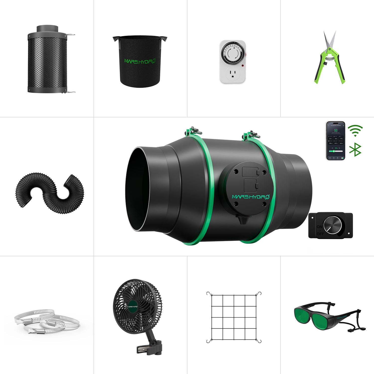 iFresh smartes Abluftset mit App-Steuerung bis 686 m³/h inkl. Schwenkventilator, Stofftöpfe und mehr Zubehör