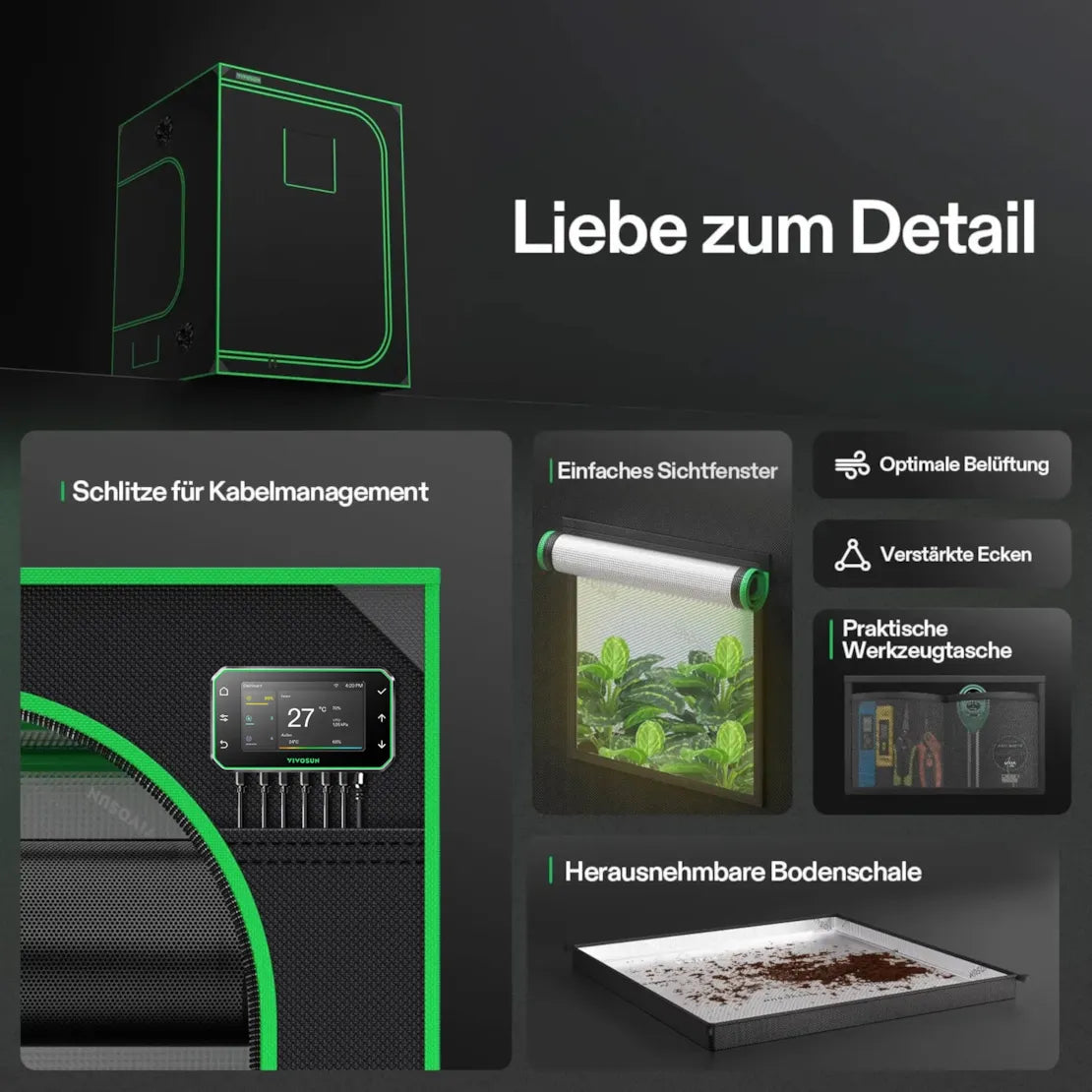 Smartes Komplettset Pro (150×150×200 cm) 600 Watt AeroLight Wing LED und AeroZesh T6 Lüfter