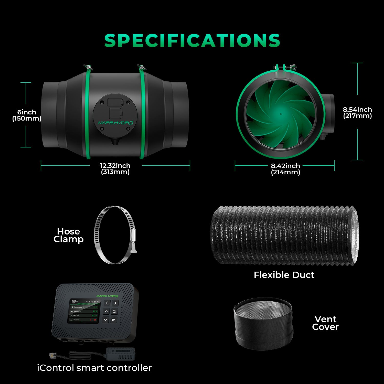 Abluftset mit Klimasteuerung bis 350 m³/h mit iControl, iFresh oder Standard Geschwindigkeitsregler