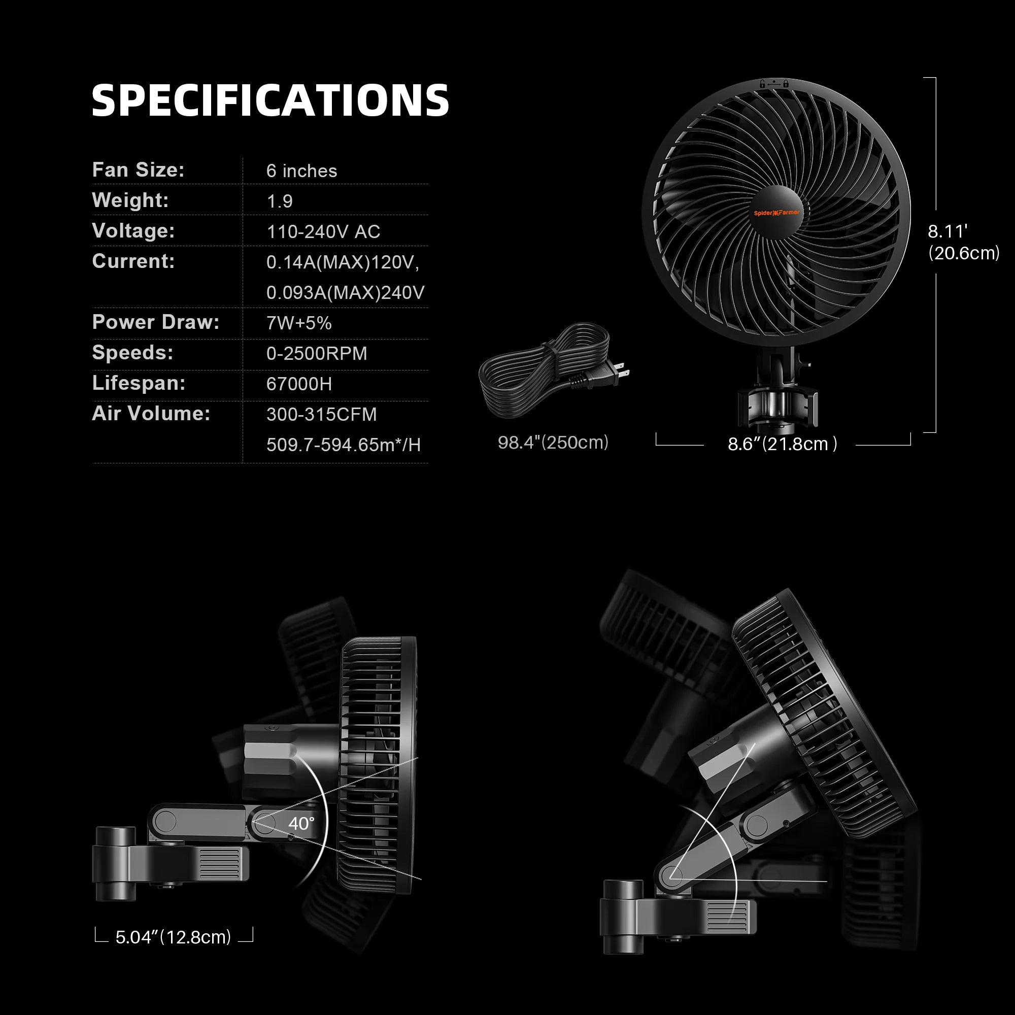 Smarter Schwenkventilator mit Stangenclip Ø 15 cm 8 Watt