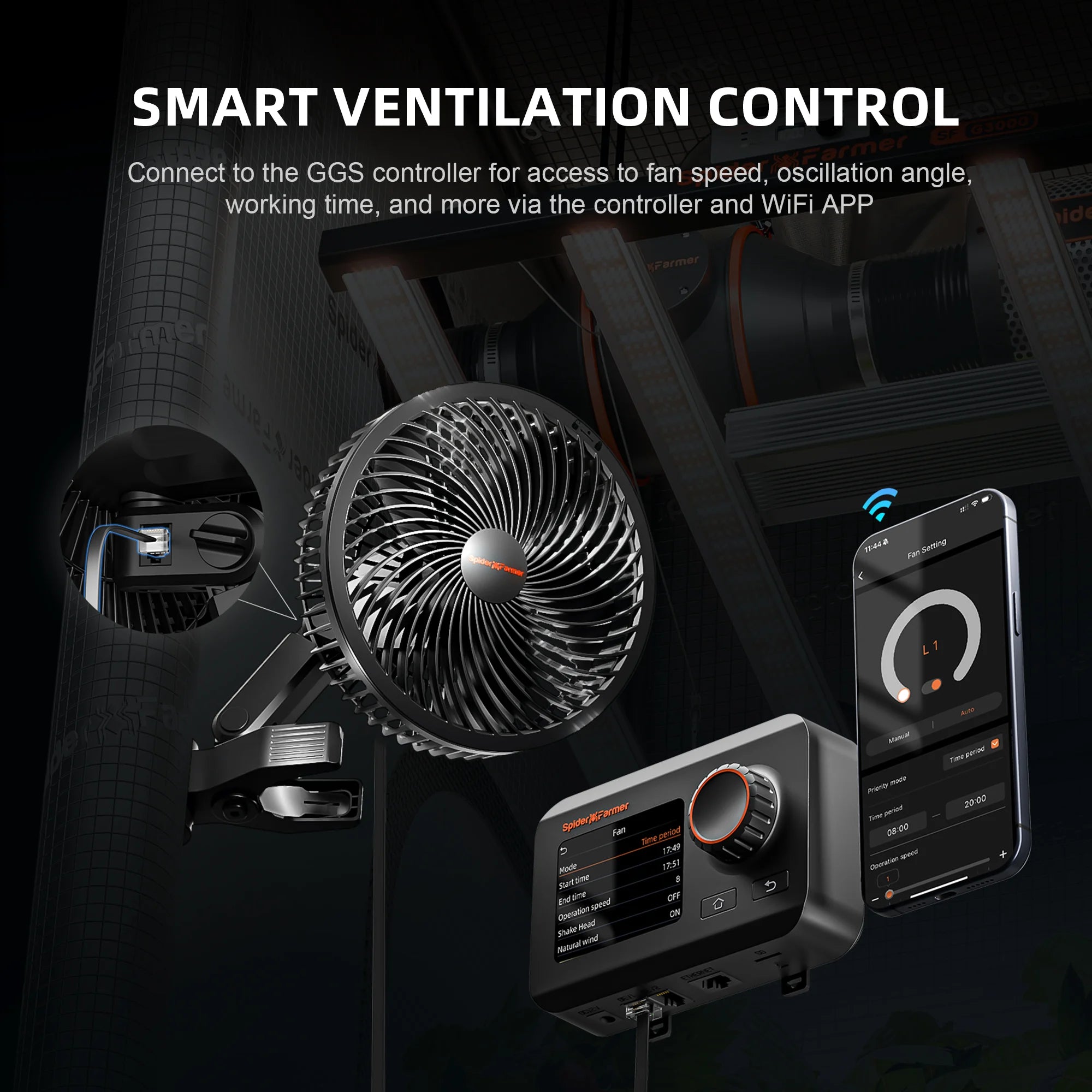 Smarter Schwenkventilator mit Stangenclip Ø 15 cm 8 Watt