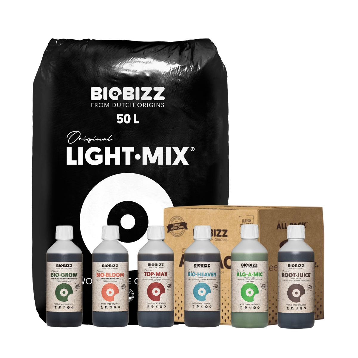 BioBizz Indoor Starter-Bundle – Light-Mix 50 L & All-Pack Indoor 500 ml