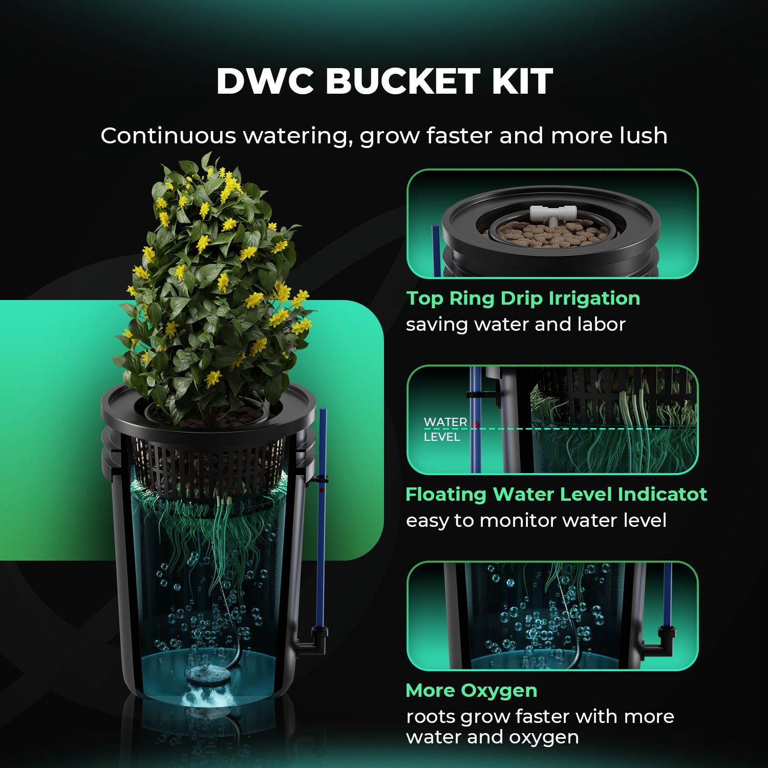 Tiefwasserkultur (DWC) Hydroponik-System mit 2 Töpfen