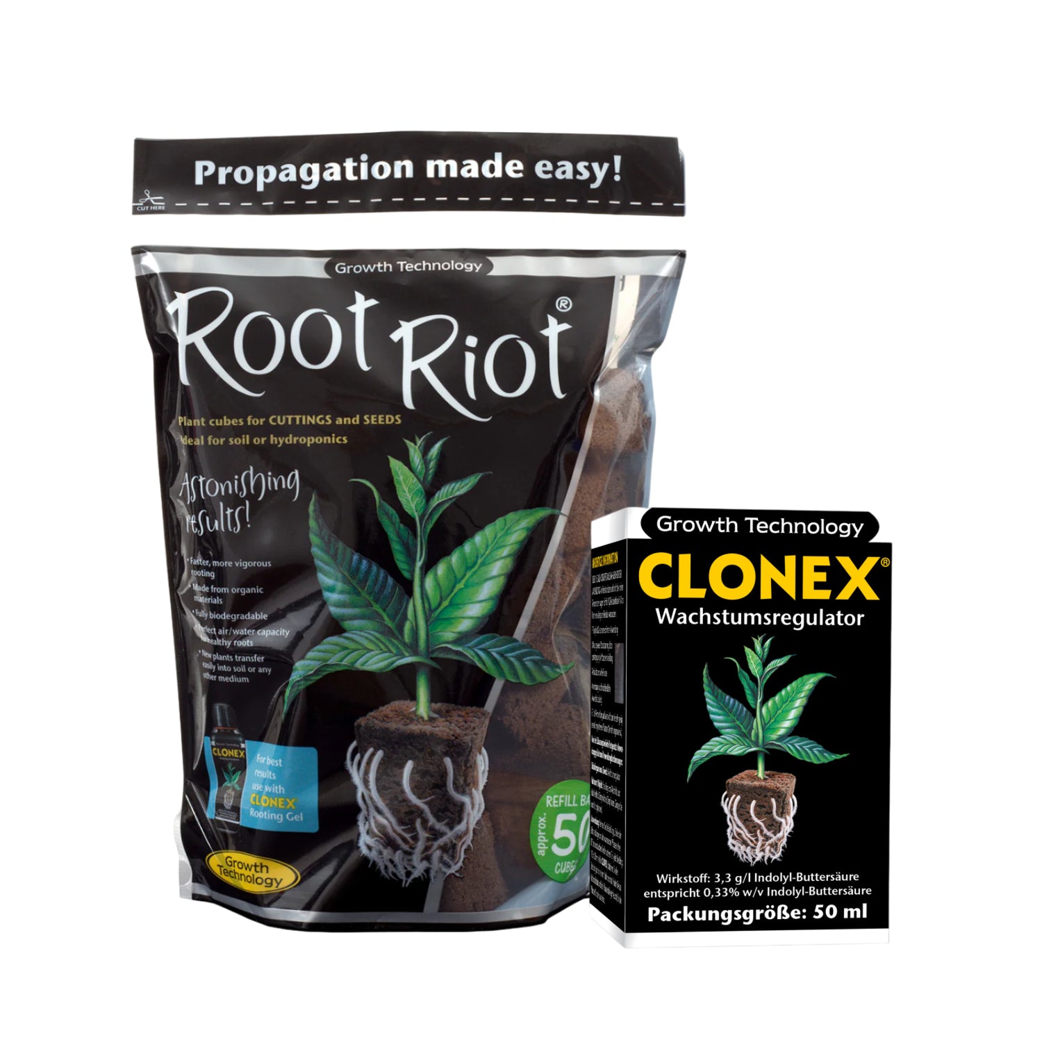 Root Riot Anzuchtwürfel 50er + Clonex Gel 50 ml