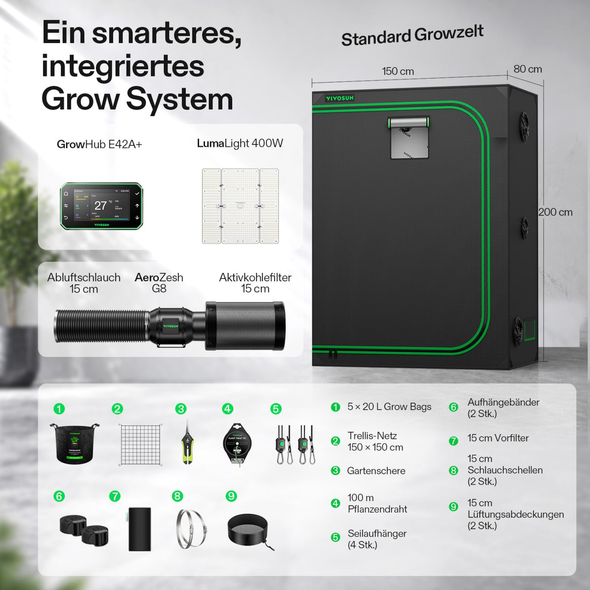 VIVOSUN Komplettset 150 × 80 × 200 cm Produktübersicht