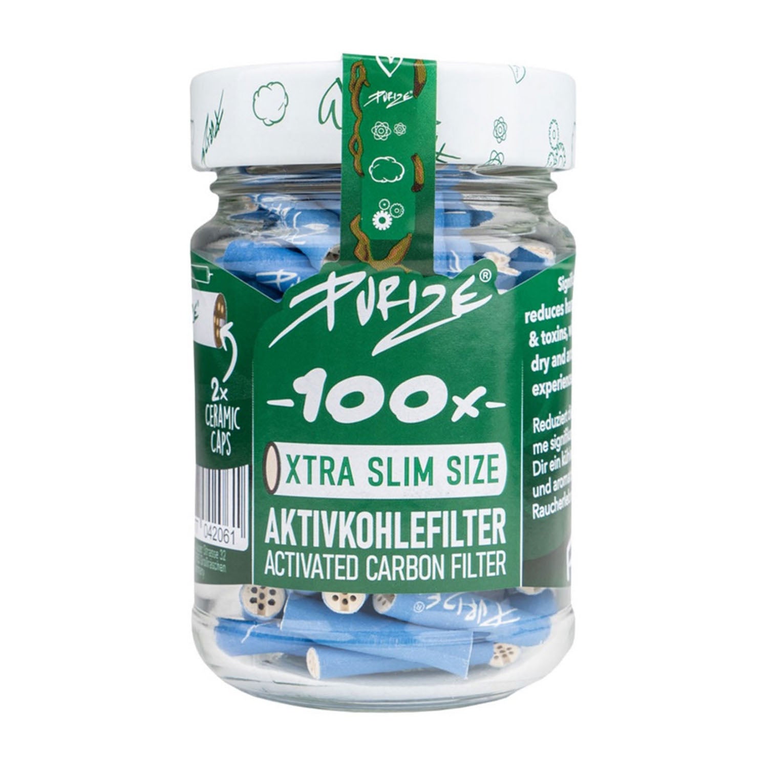 100 Stück XTRA Slim Aktivkohlefilter im Glas Ø 5,9mm blau 