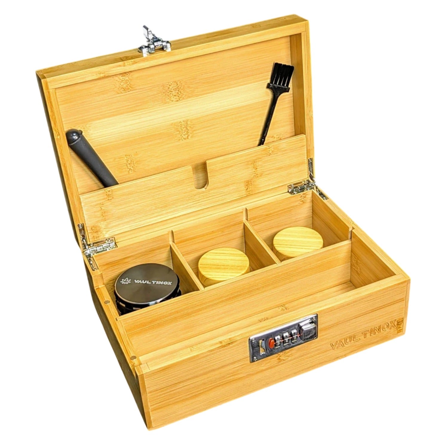Vaultinox  Abschließbare Stonerbox aus Bambus inkl. Rolling Tray, Grinder & Zubehör