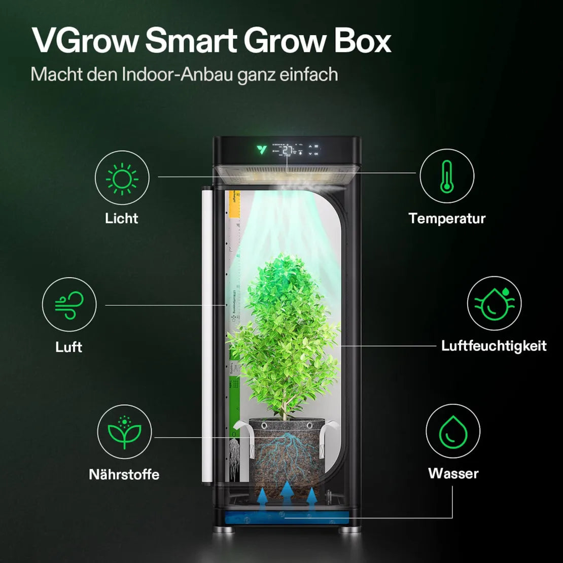 VGrow Smartes All-in-One Komplettset (45×45×122 cm) 100 Watt