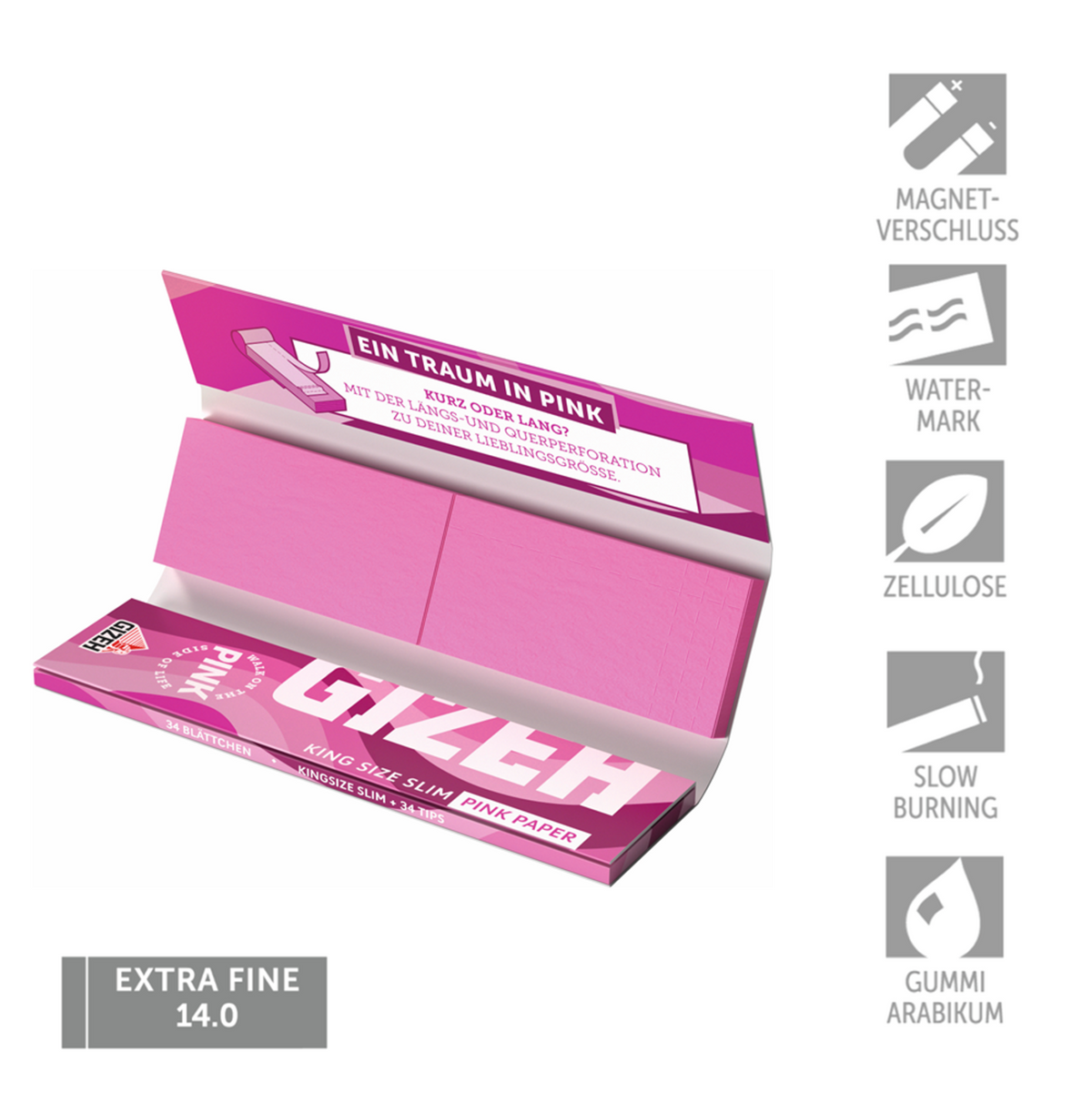 Gizeh All Pink King Size Slim Heftchen geöffnet