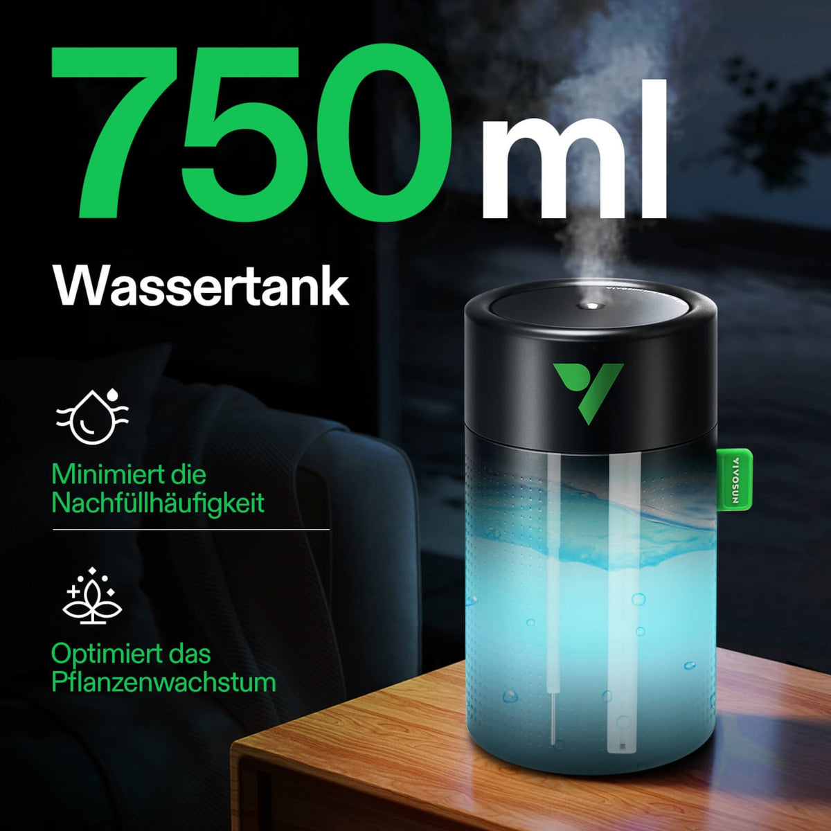 VIVOSUN AeroStream U075 USB-Luftbefeuchter mit 750 ml Tank – Galerie 2