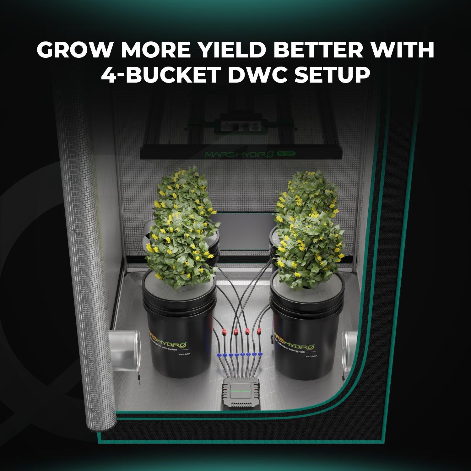 Tiefwasserkultur (DWC) Hydroponik-System mit 4 Töpfen